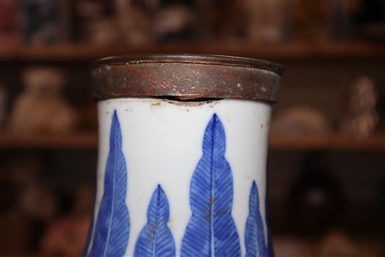 A large 19th century Chinese blue and white baluster vase height 58cm (a.f.)